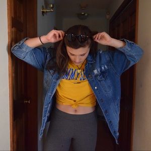 Oversized distressed denim jacket